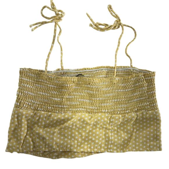 Zara Crop Top Womens Medium Yellow White Polka Dot Smocked Tie Strap Summer Cute - Picture 5 of 8
